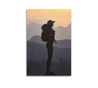 Sports Woman Looking Into The Distance in Mountains at Dusk Picture Poster Modern Wall Art Canvas Aesthetic Decoration Painting 08x12inch(20x30cm) Unframe-style