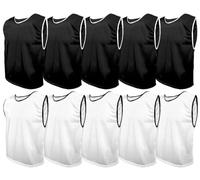 SPORTSBIBS Training Bibs Pack of 10 Football Vests Sports Practice Pinnies Soccer Rugby (5x Black + 5x White, S (128-154) Juniors 8-11 Years Old)