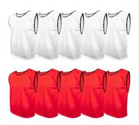 SPORTSBIBS Training Bibs Pack of 10 Football Vests Sports Practice Pinnies Soccer Rugby (5x White + 5x Red, S (128-154) Juniors 8-11 Years Old)