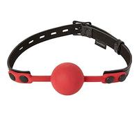 Sportsheets Saffron Vegan Silicone Ball Gag, Lockable Strap, black and red