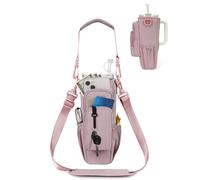 sportsnew Water Bottle Carrier Bag for Stanley 40oz with Phone Pocket Insulated Water Bottle Holder Pouch with Strap&Straw Cover for Stanley Cup Accessories Patent Pending Pink