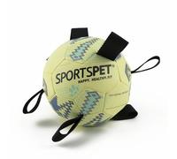 SPORTSPET Dog Football with Grab Tabs, Durable Interactive Dog Balls, Floating Water Dog Toy for Indoor & Outdoor Play (Size 2 Yellow Blue)