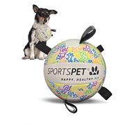 SPORTSPET Dog Football with Grab Tabs, Durable Interactive Dog Volleyball, Floating Water Dog To y for Indoor & Outdoor Play, Dog Ball for Dog Birthday Gift (White - Small)