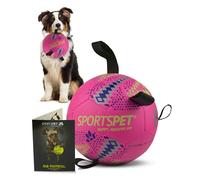 SPORTSPET Dog Football with Grab Tabs, Durable Interactive Dog Volleyball, Floating Water Dog Toy for Indoor & Outdoor Play, Dog Ball for Dog Birthday Gift (Pink - Extra Large)