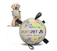 SPORTSPET Dog Volleyball with Grab Tabs, Floating Toy (White, XXL) | Durable Interactive Dog Football, Dog Ball for Dog Birthday Gift, Floating Water Dog Toy for Indoor & Outdoor Play
