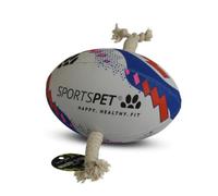 Sportspet Rugby Ball in White Blue and Red for Dogs - Size 3