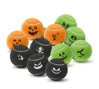 SPORTSPET Spooky Tennis Balls for Dogs | 12 Pack with Mesh Bag | Non-Abrasive Dog Tennis Balls | 64mm | Halloween Toys | Year-Round Halloween Tennis Fun