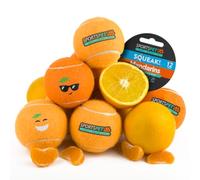 SPORTSPET SQUEAK! Mandarin Tennis Dog Balls, PACK OF 12 (64mm) | Extra Bouncy, Non Toxic, Durable, Long Lasting, Floats, squeaky tennis balls for dogs, squeaky dog balls, squeak ball dog
