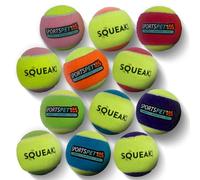 SPORTSPET SQUEAK! Tennis Dog Balls, Multicolour, PACK OF 12 (64mm) | Extra Bouncy, Non Toxic, Durable, Long Lasting Squeaky Dog Ball, Safe for Teeth & Gums, Medium Size, squeaky tennis balls