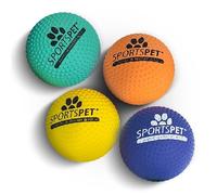SPORTSPET Tough Bounce DIMPLE Dog Balls | 4 Pack | Tennis Ball Sized 65mm | Textured Rubber Balls for Dogs | Non-Toxic & Bouncy | Built for Play