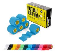 SPORTTAPE 6 Rolls Football Sock Tape, 5cm x 4.5m, Sky Blue - Self-Adhesive Cohesive Bandage, Compression Wrap & Sports Stretch Tape for Ankles, Joints, Socks, Vet, Pet Wrap for Dogs and Horses