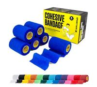 SPORTTAPE 6 Rolls Self-Adhesive Cohesive Bandage, 7.5cm x 4.5m, Blue - Compression & Vet Wrap for Dogs, Horses, Sports Stretch Tape for Football, Ankles, Joints, Fingers, Wrists & Sock Tape
