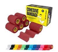 SPORTTAPE 6 Rolls Self-Adhesive Cohesive Bandage, 7.5cm x 4.5m, Maroon - Compression Tape & Vet Wrap for Dogs, Horses, Sports Stretch Tape for Football, Ankles, Joints, Fingers, Wrists & Sock Tape