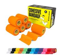 SPORTTAPE 6 Rolls Self-Adhesive Cohesive Bandage, 7.5cm x 4.5m, Orange - Compression Tape & Vet Wrap for Dogs, Horses, Sports Stretch Tape for Football, Ankles, Joints, Fingers, Wrists & Sock Tape