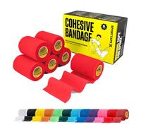 SPORTTAPE 6 Rolls Self-Adhesive Cohesive Bandage, 7.5cm x 4.5m, Red - Compression & Vet Wrap for Dogs, Horses, Sports Stretch Tape for Football, Ankles, Joints, Fingers, Wrists & Sock Tape