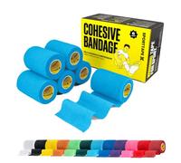 SPORTTAPE 6 Rolls Self-Adhesive Cohesive Bandage, 7.5cm x 4.5m, Sky Blue - Compression & Vet Wrap for Dogs, Horses, Sports Stretch Tape for Football, Ankles, Joints, Fingers, Wrists & Sock Tape