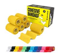 SPORTTAPE 6 Rolls Self Adhesive Cohesive Bandage, Dog Bandage, Vet Wrap for Horses | 7.5cm x 4.5m - Yellow | Cohesive Wrap for Compression | Football Sock Tape, Shin Pad Tape, Wrist & Ankle