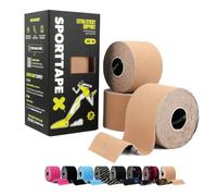 SPORTTAPE Kinesiology Tape, 5cm x 5m, 3 Rolls, Beige - Waterproof & Hypoallergenic Kinetic Physio Tape for Muscle Injury Recovery, Sports Strapping for Knee Pain, Shoulder, Joint Support & Blisters