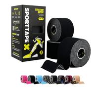 SPORTTAPE Kinesiology Tape, 5cm x 5m, 3 Rolls, Black - Waterproof & Hypoallergenic Kinetic Physio Tape for Muscle Injury Recovery, Sports Strapping for Knee Pain, Shoulder, Joint Support & Blisters