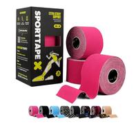 SPORTTAPE Kinesiology Tape, 5cm x 5m, 3 Rolls, Pink - Waterproof & Hypoallergenic Kinetic Physio Tape for Muscle Injury Recovery, Sports Strapping for Knee Pain, Shoulder, Joint Support & Blisters