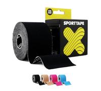 SPORTTAPE Original Kinesiology Tape 5cm x 5m, Black - Hypoallergenic, Waterproof Physio Tape for Muscle Injury Relief, Recovery, Support, Shoulder, Back & Joints - Uncut Single Athletic Roll