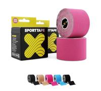 SPORTTAPE Original Kinesiology Tape 5cm x 5m, Pink, 2 Rolls - Hypoallergenic, Waterproof Physio Tape for Muscle Injury Relief, Recovery, Support, Uncut Athletic Roll for Shoulder, Back & Joints