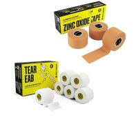 SPORTTAPE Taping & Strapping Bundle - 6 Rolls 5cm Tearable EAB Elastic Adhesive Bandage Plus 3 Rolls 3.8cm Tan Zinc Oxide Rigid Strapping Tape for Secure Joint Support, Sports, Physio & Rugby Use