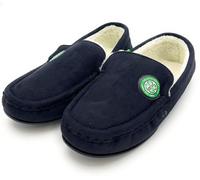Sporty Gifts Official Hoops Mens Moccasin Slipper | Made with sherpa wool lining | Retro Logo | Suede Upper (Black, UK Footwear Size System, Adult, Men, Numeric Range, Medium, 9, 10)