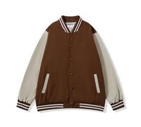 Sporty Jacket Men's Windproof Breathable Baseball Jacket Oversized Y2K Sweat Jacket Transition Jacket for Men Youth Bomber Jacket Classic College Jacket Patchwork with Button Placket, coffee, L