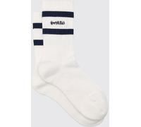 SPORTY & RICH Kid's Striped Ribbed Socks with Embroidered Logo - Size: OS - unisex