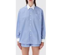SPORTY & RICH Oversized Striped Cotton Shirt with Embroidered Logo - Size: M - female
