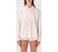 SPORTY & RICH Striped Long-Sleeved Cotton Polo with Ribbed Collar - Size: M - female