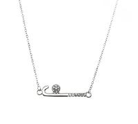 Sportybella Crystal Hockey Stick with Ball Necklace - Field Hockey Jewelry, Stainless Steel, Cubic Zirconia