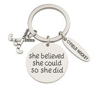 Sportybella - Field Hockey Keychain, Jewelry, She Believed She Could So She Did Charm Keychain for Field Hockey Players, Silver, 2.30 inches including key ring, Modern