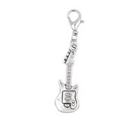 Sportybella Guitar Clip-On Charm with Music Card - Silver-Tone Musical Instrument Pendant for Guitarists, Bracelets, Backpacks, Jackets, and Bags - Durable Lobster Clasp Accessory
