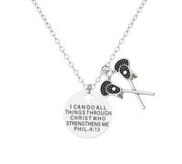 Sportybella Lacrosse Necklace, Girls I Can Do All Things Through Christ Who Strengthens Me Phil. 4:13 Pendent Lacrosse Stick Charm Jewelry - Gift For Lacrosse Players, Lax Gift, Metal, No Gemstone