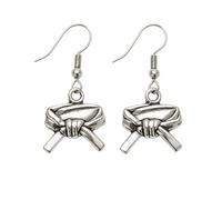 Sportybella Martial Arts Earrings, Martial Arts Belt Charm Dangle Earrings, Karate, Jiu Jitsu, and Taekwondo Girls Karate Gifts or Jiu Jitsu Present, .5 inches, Silver Plated Stainless Steel, No