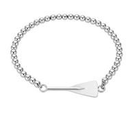 Sportybella Rowing Oar Bracelet for Crew Team Athletes - Adjustable Metal Bead Wristband with Row Paddle Charm - Jewelry Gift for Rowers and Coaches - Fits Most Wrist Sizes