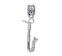 Sportybella Saxophone Charm Bead for Bracelet - Silver-Plated with Crystals & Love Bead, Compatible with European-Style Jewelry - Gift for Music Lovers, Jazz Band, Teachers