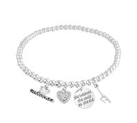 Sportybella Silver Stainless Steel Gymnastics Charm Bracelet - Adjustable Chain with I Love Gymnastics, Crystal Heart, She Believed She Could & Charms, One size, Stainless Steel, no gemstone