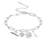 Sportybella Silver Stainless Steel Gymnastics Charm Bracelet - Adjustable Chain with I Love Gymnastics, Crystal Heart, She Believed She Could & Charms, One size, Stainless Steel, no gemstone