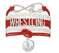 Sportybella Wrestling Charm Infinity Bracelet- Wrestling Jewelry - Sports Personalized Gifts for Wrestlers,Teams, Moms and Coaches, 5 inches with adjustable clasp, Metal, no gemstone
