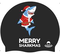 SportySwim 100% Silicone Festive Christmas Swimming Cap, Comfortable, Easy-On/Off Design Swim Cap - Merry Sharkmas