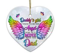 Sportyzen Dad Memorial Ornament - I Miss You Dad Angel Wings Heart Keepsake - Bereavement Gift for Daughter, Remembrance Ornament for Loss of Father