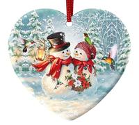 Sportyzen Hummingbird Snowman Christmas Tree Ornament, Heart-Shaped Ceramic Christmas Ornament