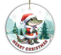 Sportyzen Santa Gator Christmas Ornament 2025 - Funny Alligator in Santa Hat & Holiday Lights - Swamp-Inspired Southern Charm Xmas Tree Decoration - Florida & Louisiana