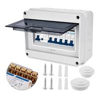 SPORWAY 4 Way Consumer Unit Circuit Breaker: Garage Consumer Unit Circuit Breaker Panel, IP65 Consumer Unit Anti-Leakage Fuse Box for Garages Caravans Workshops 63A 30mA RCD 4MCB 2x6A+10A+20A+32A
