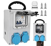 SPORWAY Construction Power Distributor 250V 2P: Wall Distributor with FI Circuit Breaker 32A, IP67/IP44 Waterproof Sockets (2x16A), ABS Material, WMY-WDPH34