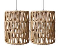 SPORWAY Rattan Pendant Light: 2 Pcs Handwoven Paper Boho Ceiling Light, Natural Vintage Wicker Chandelier, for Home Decor Lighting (12×15cm)