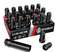 Sposuit M12x1.5 Spline Lug Nuts - Replacement for 2010-2019 Chevrolet Cruze, 2005-2009/2018-2024 Equinox, 1997-2012/2016-2024 Malibu, 2013-2024 Trax - Closed End Black Lug Nut with Socket(20 Pcs)